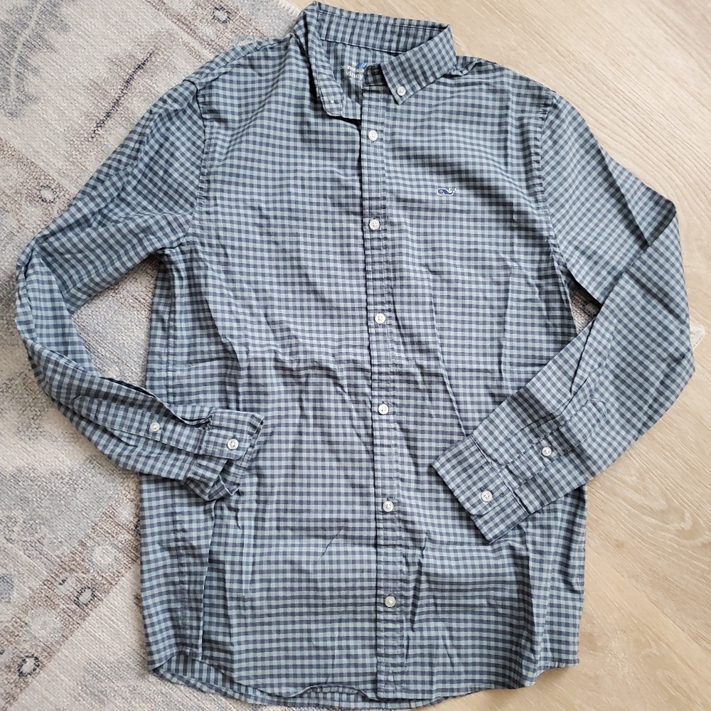 Vineyard Vines Boys OTG Performance Gingham Button-up Shirt SzL (16)